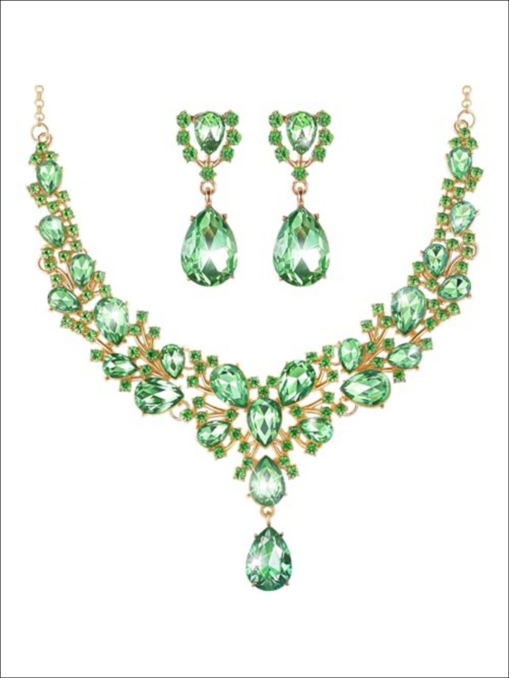 Teardrop Cluster Crystal Necklace Earrings Jewelry Set Women Bridal